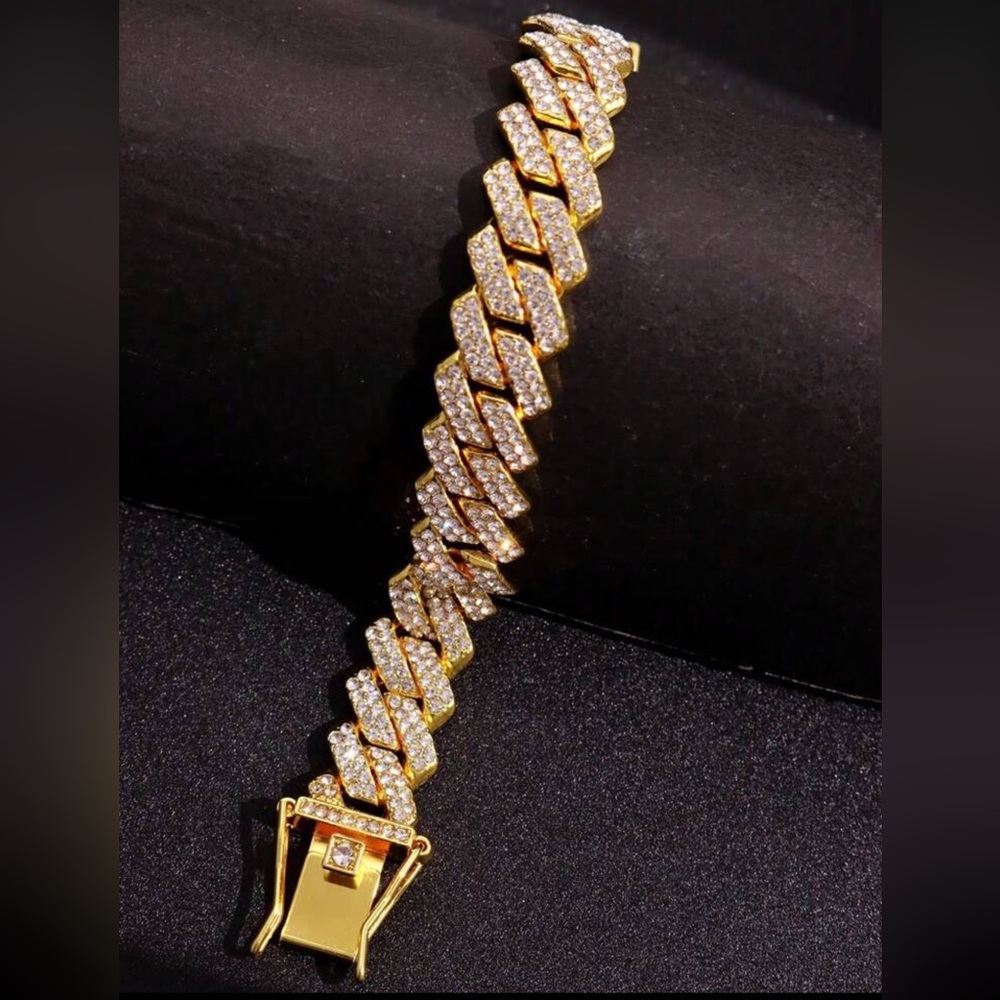 1pc Gold Metallic Bracelet With Rhinestone - Picture 3 of 5